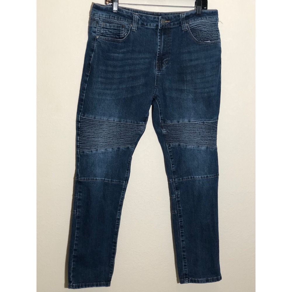 Smart Wash Men's Blue Moto Biker Style‎ Jeans 34x28 Ribbed Detail Denim Pants